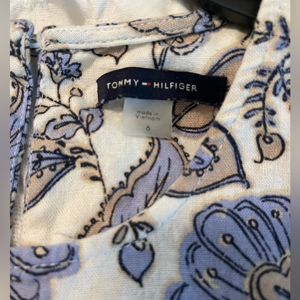 Tommy Hilfiger Purple White Floral provincial paisley Linen Dress linen viscose - Picture 3 of 6